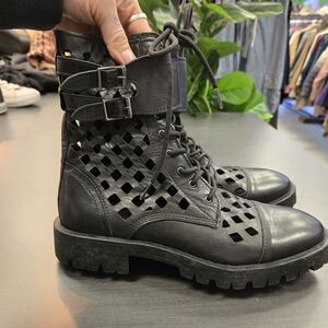 Stylish Black Lace-Up Cutout Boots